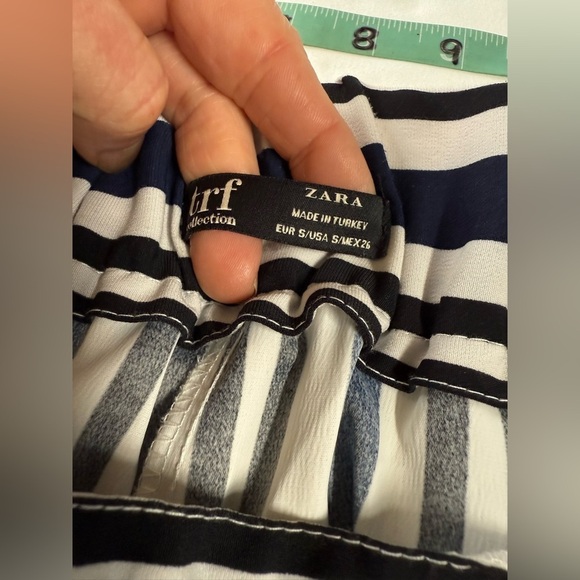 ZARA Navy and White stripe wide leg crop pants size S - Picture 8 of 12